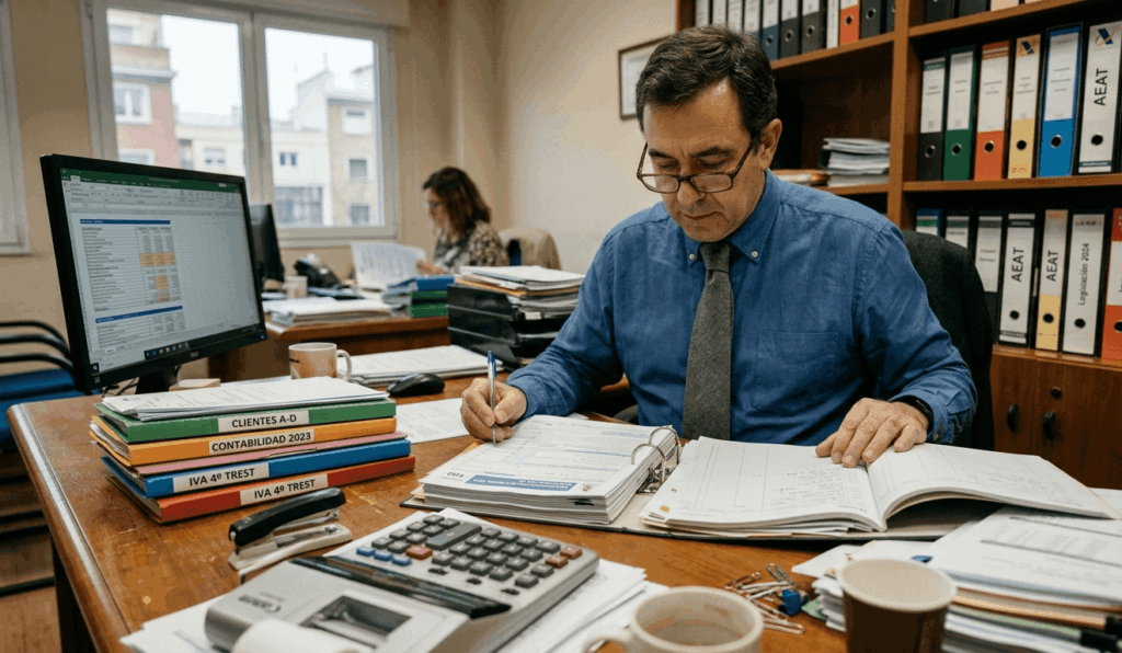 asesor fiscal trabajando con documentos contables