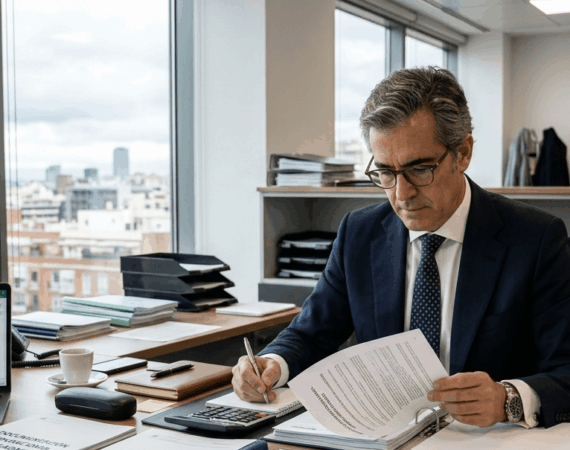 Empresario revisando documentación fiscal relacionada con operaciones vinculadas.
